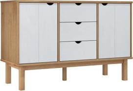 „vidaXL“ bufetas, komoda, daugiafunkcinė spintelė, stacionari spintelė, svetainės spintelė, ruda ir balta, 113,5 x 43 x 73 cm, iš masyvios pušies medienos