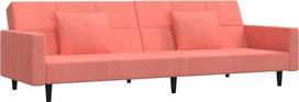 „vidaXL“ dviejų vietų sofa-lova su 2 pagalvėlėmis, svečių lova su mediniu rėmu, sofa-lova, dienos lova, išskleidžiama sofa, rožinė aksominė