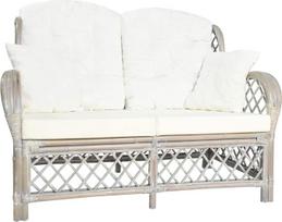 „vidaXL“ dvivietė rotango sofa, poilsio kėdė, sėdimoji baldų dalis, rotango baldai, svetainės sofa, poilsio sofa, dizaino sofa, sofos-kušetės, pilkos spalvos rotango ir lino