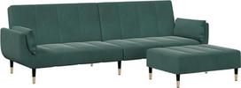 „vidaXL“ dvivietė sofa-lova su pėdų atrama, tamsiai žalia, aksominė
