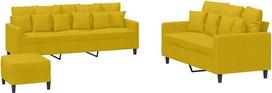 „vidaXL“ sofų komplektas, 3 dalių: fotelis, sofa su pagalvėle, pufas; svetainės sofa su porankiais; sofų komplektas; dizainerio sukurta sofa; sėdimoji baldai; minkštieji baldai; geltonas aksomas