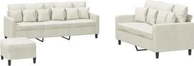 „vidaXL“ sofų komplektas, 3 dalių: fotelis, sofa su pagalvėle, pufas; svetainės sofa su porankiais; sofų komplektas; dizainerio sukurta sofa; sėdimoji baldai; minkštieji baldai; kreminės spalvos aksomas