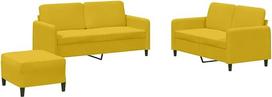 „vidaXL“ sofų komplektas, 3 dalių: fotelis, sofa su pagalvėle, pufas; svetainės sofa su porankiais; sofų komplektas; dizainerio sukurta sofa; sėdimoji baldai; minkštieji baldai; geltonas aksomas