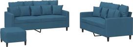 „vidaXL“ sofų komplektas, 3 dalių: fotelis, sofa su pagalvėle, pufas; svetainės sofa su porankiais; sofų komplektas; dizainerio sukurta sofa; sėdimoji baldai; minkštieji baldai; mėlynas aksomas