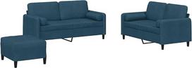 „vidaXL“ sofų komplektas, 3 dalių: fotelis, sofa su pagalvėle, pufas; svetainės sofa su porankiais; sofų komplektas; dizainerio sukurta sofa; sėdimoji baldai; minkštieji baldai; mėlynas aksomas