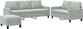 „vidaXL“ sofų komplektas, 3 dalių: fotelis, sofa su pagalvėle, pufas; svetainės sofa su porankiais; sofų komplektas; dizainerio sukurta sofa; sėdimoji baldai; minkštieji baldai; šviesiai pilkos spalvos aksomas