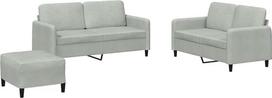 „vidaXL“ sofų komplektas, 3 dalių: fotelis, sofa su pagalvėle, pufas; svetainės sofa su porankiais; sofų komplektas; dizainerio sukurta sofa; sėdimoji baldai; minkštieji baldai; šviesiai pilkos spalvos aksomas