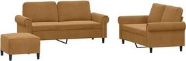 „vidaXL“ sofų komplektas, 3 dalių: fotelis, sofa su pagalvėle, pufas; svetainės sofa su porankiais; sofų komplektas; dizainerio sukurta sofa; sėdimoji baldai; minkštieji baldai; rudos spalvos aksomas