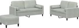 „vidaXL“ sofų komplektas, 3 dalių: fotelis, sofa su pagalvėle, pufas; svetainės sofa su porankiais; sofų komplektas; dizainerio sukurta sofa; sėdimoji baldai; minkštieji baldai; šviesiai pilkos spalvos aksomas