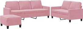 „vidaXL“ sofų komplektas, 3 dalių: fotelis, sofa su pagalvėle, pufas; svetainės sofa su porankiais; sofų komplektas; dizainerio sukurta sofa; sėdimoji baldai; minkštieji baldai; rožinis aksomas