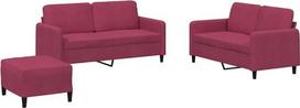„vidaXL“ sofų komplektas, 3 dalių: fotelis, sofa su pagalvėle, pufas; svetainės sofa su porankiais; sofų komplektas; dizainerio sukurta sofa; sėdimoji baldai; minkštieji baldai; vyno raudonumo aksomas
