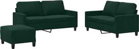 „vidaXL“ sofų komplektas, 3 dalių: fotelis, sofa su pagalvėle, pufas; svetainės sofa su porankiais; sofų komplektas; dizainerio sukurta sofa; sėdimoji baldai; minkštieji baldai; tamsiai žalias aksomas
