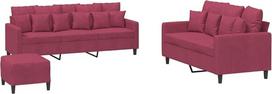 „vidaXL“ sofų komplektas, 3 dalių: fotelis, sofa su pagalvėle, pufas; svetainės sofa su porankiais; sofų komplektas; dizainerio sukurta sofa; sėdimoji baldai; minkštieji baldai; vyno raudonumo aksomas