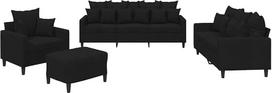 „vidaXL“ sofų komplektas, 4 dalių: fotelis, sofa su pagalvėle, pufas, svetainės sofa su porankiais, sofų komplektas, dizainerio sukurta sofa, sėdimoji baldai, minkštieji baldai, juodas aksomas