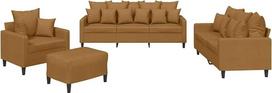 „vidaXL“ sofų komplektas, 4 dalių: fotelis, sofa su pagalvėle, pufas, svetainės sofa su porankiais, sofų komplektas, dizainerio sukurta sofa, sėdimoji baldai, minkštieji baldai, rudos spalvos aksomas