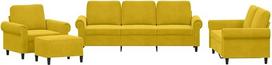 „vidaXL“ sofų komplektas, 4 dalių: fotelis, sofa su pagalvėle, pufas; svetainės sofa su porankiais; sofų komplektas; dizainerio sukurta sofa; sėdimoji baldai; minkštieji baldai; geltonas aksomas