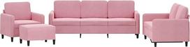 „vidaXL“ sofų komplektas, 4 dalių: fotelis, sofa su pagalvėle, pufas; svetainės sofa su porankiais; sofų komplektas; dizainerio sukurta sofa; sėdimoji baldai; minkštieji baldai; rožinis aksomas