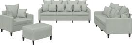 „vidaXL“ sofų komplektas, 4 dalių: fotelis, sofa su pagalvėle, pufas; svetainės sofa su porankiais; sofų komplektas; dizainerio sukurta sofa; sėdimoji baldai; minkštieji baldai; šviesiai pilkos spalvos aksomas