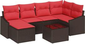 „vidaXL“ sofų komplektas, 7 vnt., ruda [sintetinė medžiaga]: poli-rotangas, sodo baldų komplektas, moderni sofa, stačiakampė, lengva, atspari UV spinduliams, lanksčios sėdėjimo vietos, aukščio reguliuojamas stalas