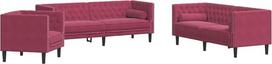 „vidaXL“ „Chesterfield“ sofų komplektas su pagalvėlėmis, 3 dalių komplektas, sofų komplektas su pagalvėlėmis, svetainės baldų komplektas, minkštas sofos komplektas, sofa ir fotelis, vyno raudonumo aksomas