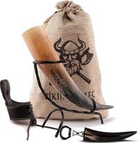 „VIKING CRAFT“ gėrimo ragas „Viking“ (450 ml) su laikikliu, skirtas midui ir vikingams