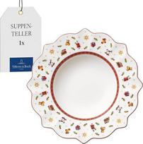 „Villeroy & Boch“ – „Toy's Delight“ sriubos lėkštė, 26,5 cm, raudona ir balta, tinka naudoti mikrobangų krosnelėje, Kalėdų stalo reikmenys, makaronams, gili lėkštė sriuboms ar makaronams, Kalėdos, aukščiausios kokybės porcelianas