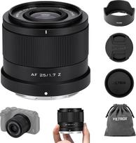„VILTROX“ 25 mm F1.7 „Air Z“ objektyvas su automatiniu fokusavimu, skirtas „Nikon“ fotoaparatams. Objektyvai su „Z-Mount“ jungtimi. APS-C standarto objektyvas su didele diafragma, suderinamas su „Nikon“ ZFC, Z5, Z5II, Z6, Z6II, Z6I, Z7, Z7I, Z8, Z9, ZF ir