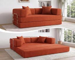 „Vipbear“ modulinė sofa-lova 200 x 100 x 70 cm – svetainės sofa su miego funkcija | 5-in-1 sofa be rėmo, didelio tankio putplastis, transformuojama universali 3-vietė sofa-lova, nereikia surinkti, oranžinė