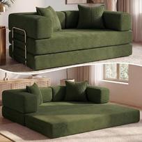 „Vipbear“ velveto audinio sofos-lova, 200 x 100 x 70 cm, 5-in-1 transformuojama velveto grindų sofa, didelio tankio putplastis, tinka gyvūnams ir ergonomiška, nereikia surinkti, žalia