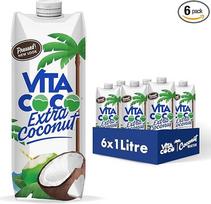 „Vita Coco Extra“ kokosų vandens rinkinys – 6 vnt. po 1 l – su vitaminu C ir kalio | Spaustas kokosų vanduo | Be glitimo | Mažai kalorijų | Malšina troškulį | Puikiai tinka kokteiliams
