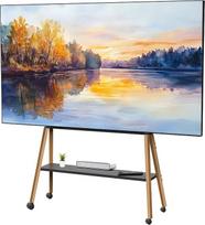 „VIVO“ meninis molbertas su ratukais, 49–75 colių LED/LCD ekrano mobilioji studijos stovas, priedų lentynėlė, reguliuojamas TV laikiklis su 4 tamsaus riešuto medžio kojomis, juodos spalvos