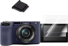 „VOVMOEYA A6700“ fotoaparato dėklo priedai – silikoninis dėklas „Sony Alpha 6700“ [mėlynas] ir LCD ekrano apsauginė plėvelė „Sony A6700“ [2 pakuotės] bei fotoaparato „hot shoe“ dangtelis „Sony A6700“