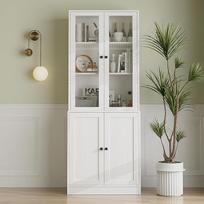„VOWNER“ 5-aukštė knygų spinta su stiklinėmis durelėmis, 180 cm vitrina, virtuvės spintos, virtuvės spinta, aukšta spinta, bufetinė spinta, skirta virtuvei, svetainei, valgomajai, A (balta, 1 vnt.)