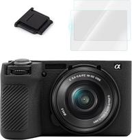 „VOVMOEYA Alpha 6700“ fotoaparato dėklo priedai – silikoninis dėklas „Sony A6700“ [juodas] ir LCD ekrano apsauginė plėvelė „Sony A6700“ [2 pakuotės] bei fotoaparato „hot shoe“ dangtelis „Sony A6700“