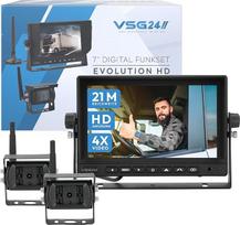 „VSG Evolution HD“ belaidė atbulinės eigos sistema, skirta kemperiams ir sunkvežimiams; belaidis automobilinis rinkinys, kurį sudaro 2 atbulinės eigos kameros ir monitorius; lengvai montuojamas savarankiškai, 12–24 V; skaitmeninė kamera; automobilinis gal