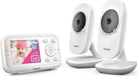 „VTech VM3250-2“ vaiko stebėjimo vaizdo monitorius su 2 kameromis, 300 m veikimo nuotoliu, 2,8 colio LCD ekranu, iki 19 valandų vaizdo transliacija, naktinio matymo funkcija, saugiu duomenų perdavimu, temperatūros jutikliu ir raminančiais garsais