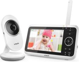 „VTech VM350“ kūdikių stebėjimo prietaisas su kamera, 5 colių vaizdo kūdikių stebėjimo prietaisas su spalvotu LCD ekranu, naktinio matymo funkcija, interkomo funkcija, lopšinėmis ir garsais