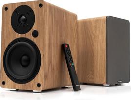 „VULKKANO A5 ARC MKII“ knygų lentynos garsiakalbiai su 5,25 colių žemųjų dažnių garsiakalbiu, „Bluetooth 5.0“, HDMI ARC, optiniu, RCA, USB jungtimis, su žemųjų dažnių garsiakalbio išėjimu, elegantiško dizaino televizoriaus garsiakalbiai, rudi