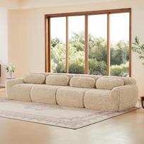 „vutizal“ kampinė sofa, 4-vietė modulinė sofa-lova su miego funkcija, nereikalaujanti surinkimo, XXL „Living Landscape“ pliušinis audinys, 32D putų užpildas, tinka gyventi su augintiniais, skirta svetainei ir paauglių kambariui, smėlio spalvos