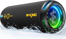 „W-KING“ „Bluetooth“ garsiakalbis, IP67 muzikos grotuvas, skirtas naudoti lauke, nešiojamas, su pritaikyta EQ programėle / gilesniais baisais, 360° garsas su V5.3 / šviesos efektais / DSP / TF / AUX, 40 W vakarėlių garsiakalbis, mažas „boom box“