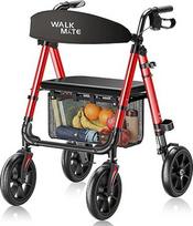 „WALK MATE“ sulankstomas ir lengvas vaikštynė su sėdynėle, maksimali apkrova – 159 kg | Vaikštynė, skirta naudoti namuose ir lauke, su neslystančiais ratais, aukščio reguliuojama aliuminio vaikštynė, komplektą sudaro krepšys ir lazdos laikiklis