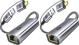 „WARRKY“ USB LAN adapteris, 1Gbps Ethernet, „2-in-1“ USB 3.0 ir USB-C į RJ45 tinklą. Suderinamas su „MacBook Pro“, „iPad Pro“, „iPhone 15“, „Surface“, „XPS“, „Windows“, „Linux“ (2 vnt. pakuotėje)
