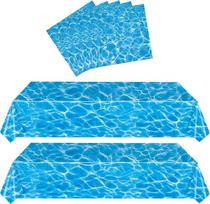 „Water Wave“ biliardo stalo staltiesė vakarėliams, 54 x 108 colių, mėlyna, banguota, plastikinė, vandeniui atspari, vienkartinė staltiesė gimtadieniams, paplūdimio, undinės ir vasaros dekoracijoms 2 | Tinkamos šviesiai mėlynos staltiesės ir servetėlės bil