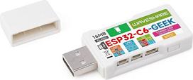 „Waveshare ESP32-C6 Geek“ plėtros plokštė su 1,14 colio 65 tūkst. spalvų LCD ekranu, 240 x 135 skiriamąja geba, palaiko 2,4 GHz „Wi-Fi 6“ ir „BLE 5“, USB-A kištukinis prievadas, su baltu plastikiniu korpusu