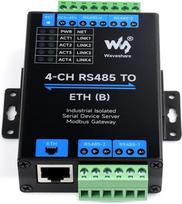 „Waveshare“ 4 kanalų RS485–RJ45 Ethernet serijinis serveris, 4 kanalai su nepriklausomu RS485 veikimu, dvikryptis skaidrus duomenų perdavimas, „Modbus“ šliuzas, bendras tinklo prievadas