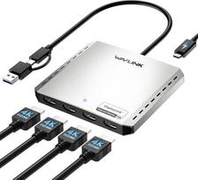 „WAVLINK“ USB 3.0 USB-C į keturis HDMI išėjimus skirstytuvas, skirtas keturių monitorių vaizdo išplėtimui su 85 W PD, „DisplayLink“ adapteris (4 HDMI 4K @ 60 Hz), skirtas „Mac“ M1/M2/M3/M4 ir „Windows 10/11“ sistemoms, suderinamas su naujuoju „MacBook Neo