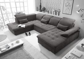 „Wayne“ funkcinė sofa-lova, sofa-lova, sofa-lova, sofa-lova, sofa-lova, „Living Landscape“, išskleidžiama, ruda, juoda, pufas kairėje, U formos