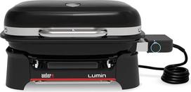 „Weber Lumin 1502012“ kompaktiškas nešiojamas elektrinis grilis, įkaista iki 315 °C, su termometru dangtelyje, porcelianu emaliuotais ketaus grotelėmis, 43 x 32 cm kepimo paviršiumi, juodos spalvos