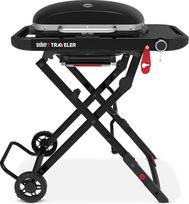 „Weber Traveler Compact“ dujinis grilis / sulankstomas ir nešiojamas dujinis grilis su ratukais, automatine dangčio fiksavimo sistema ir įmontuotu termometru, 1 degiklis, grotelių paviršius 52 x 36 cm, juodos spalvos