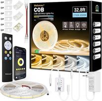 „Wefomey“ 10 m COB LED juosta, šilta balta spalva (2700 K–6500 K), CRI > 92, didelis ryškumas, 24 V, reguliuojamas apšvietimas su nuotolinio valdymo pultu ir maitinimo šaltiniu, skirta namų miegamojo veidrodžio dekoravimui
